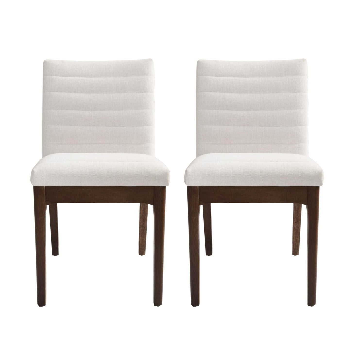 Christopher Knight Home Lancer Dining Chairs Set of 2, Wooden Kitchen Side Chair, Fabric Upholstered Accent Chair, Mid-Century Modern Armless Design with Channel Stitching, Light Beige and Walnut
