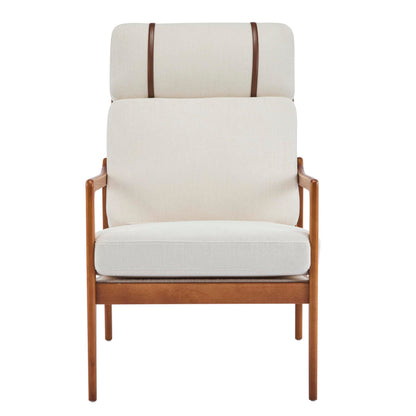Christopher Knight Home Nadine Wooden Club Chair, Upholstered Accent Chair, Cushions Support Armchair, Comfy Lounge, Single Reading Sofa, Solid Wood Frame Armchair for Living Room Home, Beige+Teak