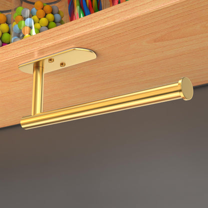 VAEHOLD Self Adhesive Paper Towel Holder Under Cabinet Wall Mounted Paper Towel Roll Holder for Kitchen Bathroom Wall - SUS304 Stainless Steel (Gold)