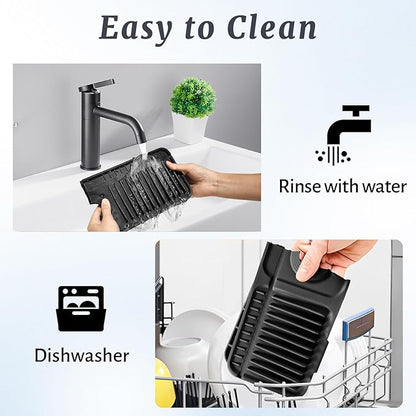 PoYang 17.7 inch Faucet Mat for Kitchen Sink Splash Guard, 7° Slope Silicone