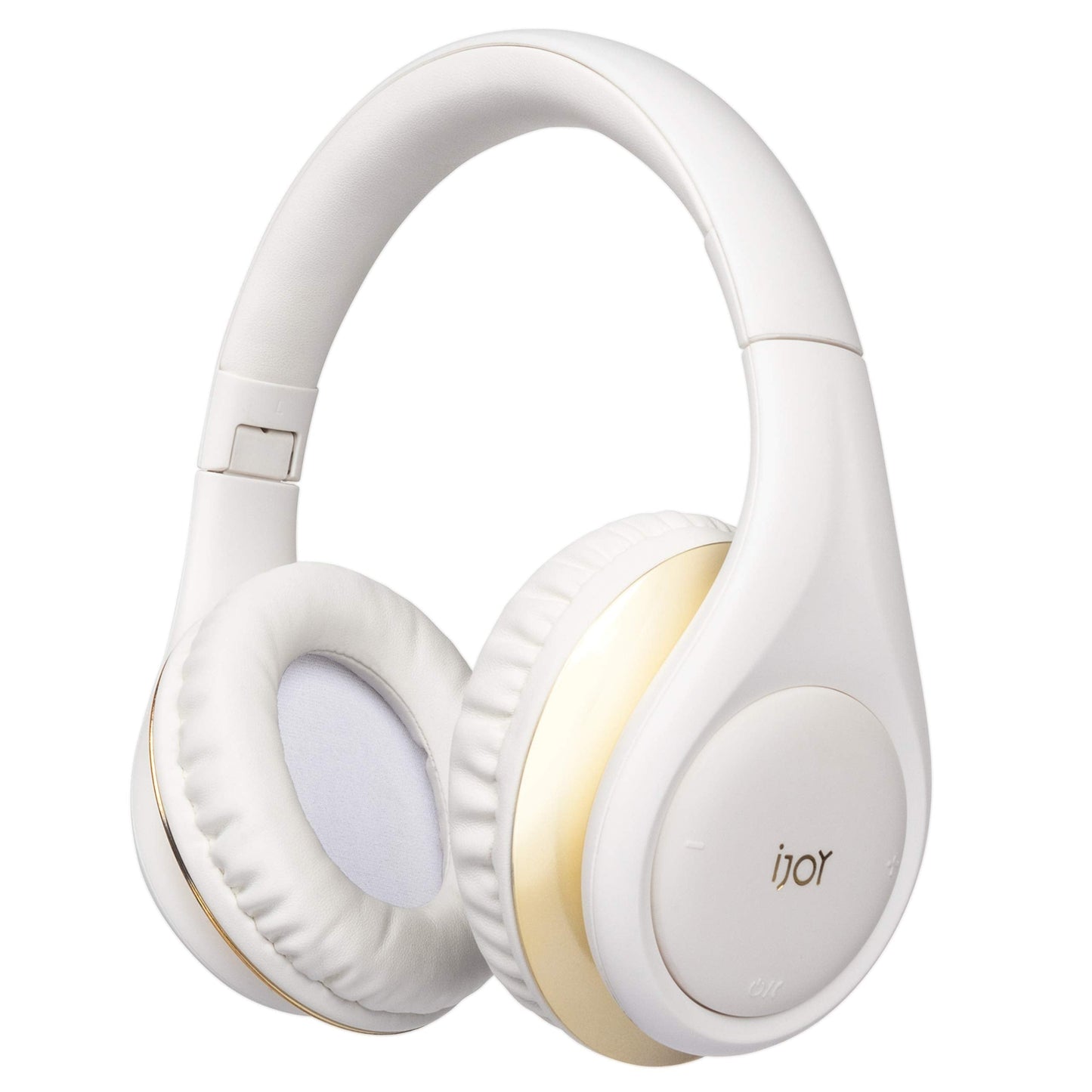 iJoy ISO Bluetooth 5.0 Wireless Over Ear Foldable Stereo Headphones with 30 Hours Battery and Built-in Microphone, (White/Gold)