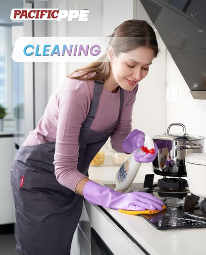 PACIFIC PPE 2 Pairs Dishwashing Cleaning Gloves with Latex free, Cotton lining, Kitchen Gloves (Purple+Blue, Medium)