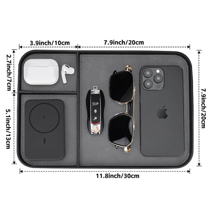 SENEN Leather Tray, Stylish and Organized Multifunctional Tray, for Table Entryway, Premium PU Leather, Catchall Tray for Keys, Watch, Wallet, Jewelry, and More (Black Frame)