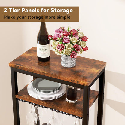 IBUYKE Wine Racks Freestanding Floor,Liquor Bottle Holder,16 Bottles Wine Cabinet with Glass Holder,Wine Holder Display,Mini Wine Bar Table for Living Room,Kitchen Pantry,Dining Room,Brown UTMJ907H