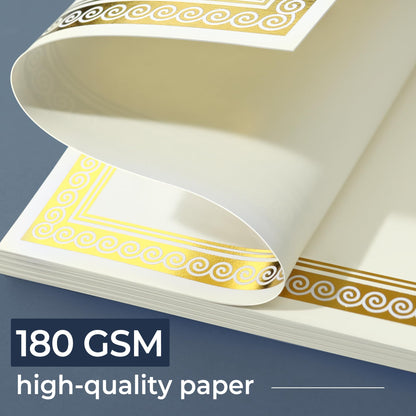 SUNEE 100 Sheets Certificate Papers - Blank Gold Foil Border, 8.5x11 for Diploma, Certificates, Participation Awards, Document Cardstock Paper and Inkjet Printer Friendly (Ivory)