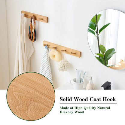 Sikflmi Hickory Wood Coat Rack Wall Mount 24 inches, Wooden Coat Hooks with 6 Hooks Coat Hanger for Hanging Hat Jacket Purse, Wall Hooks for Entryway, Bathroom, Bedroom, Natural