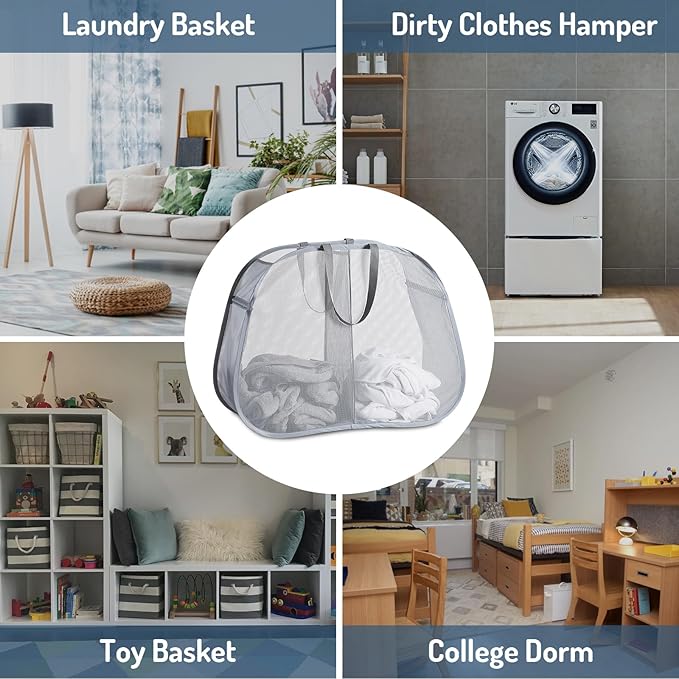 Seiritex Mesh Popup Laundry Hamper 2 Compartment, Collapsible Laundry Sorter