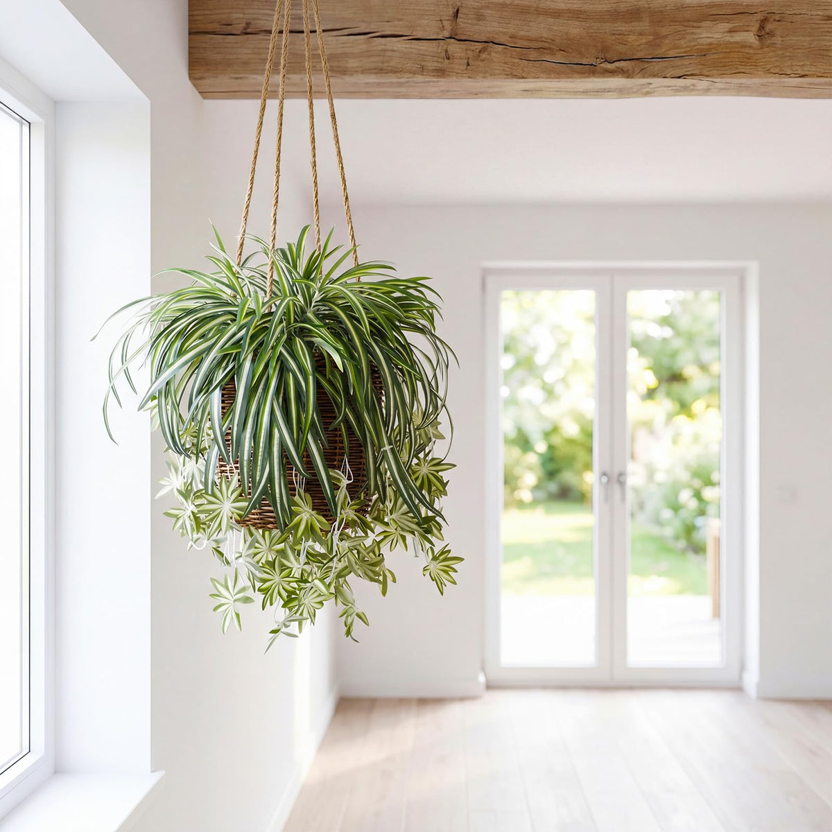 Hotop 12 Pcs Artificial Spider Plant 24 Inch Large Fake Hanging Greenery Plants Silk Faux Chlorophytum Comosum Artificial Flowers for Indoor Outdoor Wall Home Garden Backyard Office Wedding Decor