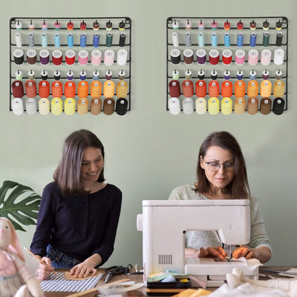 YBING Thread Holder Wall 2 Pack 54 Spools Thread Rack Wall Mount Embroidery Spool Thread Organizer Metal Sewing Thread Organizer with Hanging Tools for Quilting