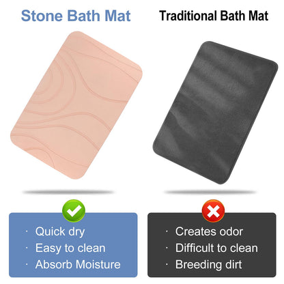 HUMIGA Stone Bath Mat, 2 Pack Diatomaceous Earth Shower Mat, Non-Slip Super Absorbent Quick Drying Bathroom Floor Mat, 24x15, Pink