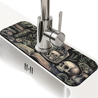 Kitchen Sink Splash Guard，Books and skulls Faucet Mat Sink Gadgets-Super
