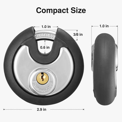 Puroma Keyed Padlock, Stainless Steel Discus Locker Lock Heavy Duty Locks with 3 Keys, Waterproof Gate Storage Unit Lock with Rubber Bumper for Warehouse, Gym Storage Locker, and Outdoors (1 Pack)