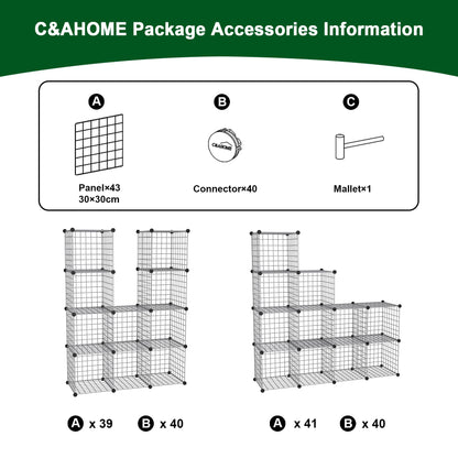 C&AHOME Wire Cube Storage, 12 - Cube Organizer Metal C Grids, Modular Shelves Units, Closet Organizer, Ideal for Home, Office, Living Room, 36.6”L x 12.4”W 48.4”H, Silver Gray UWCS3012G