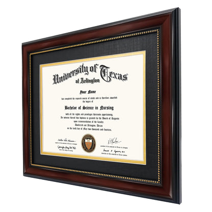 GraduationMall 8.5x11 Diploma Frame with Black over Gold Mat or Display 11x14 Document without Mat, UV Protection Acrylic, Mahogany with Gold Beads, Set of 2