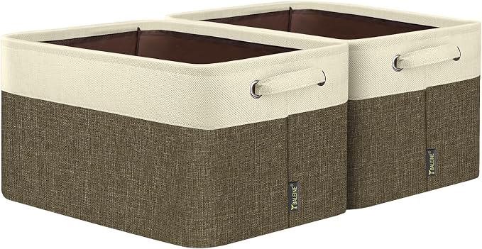 BALEINE 2 Pack Fabric Closet Storage Bins for Shelves, Linen Closet Organizers and Storage, Decorative Baskets for Organizing, Shelf, Clothes, Home, Office (Brown, 15"x11"x9.5")