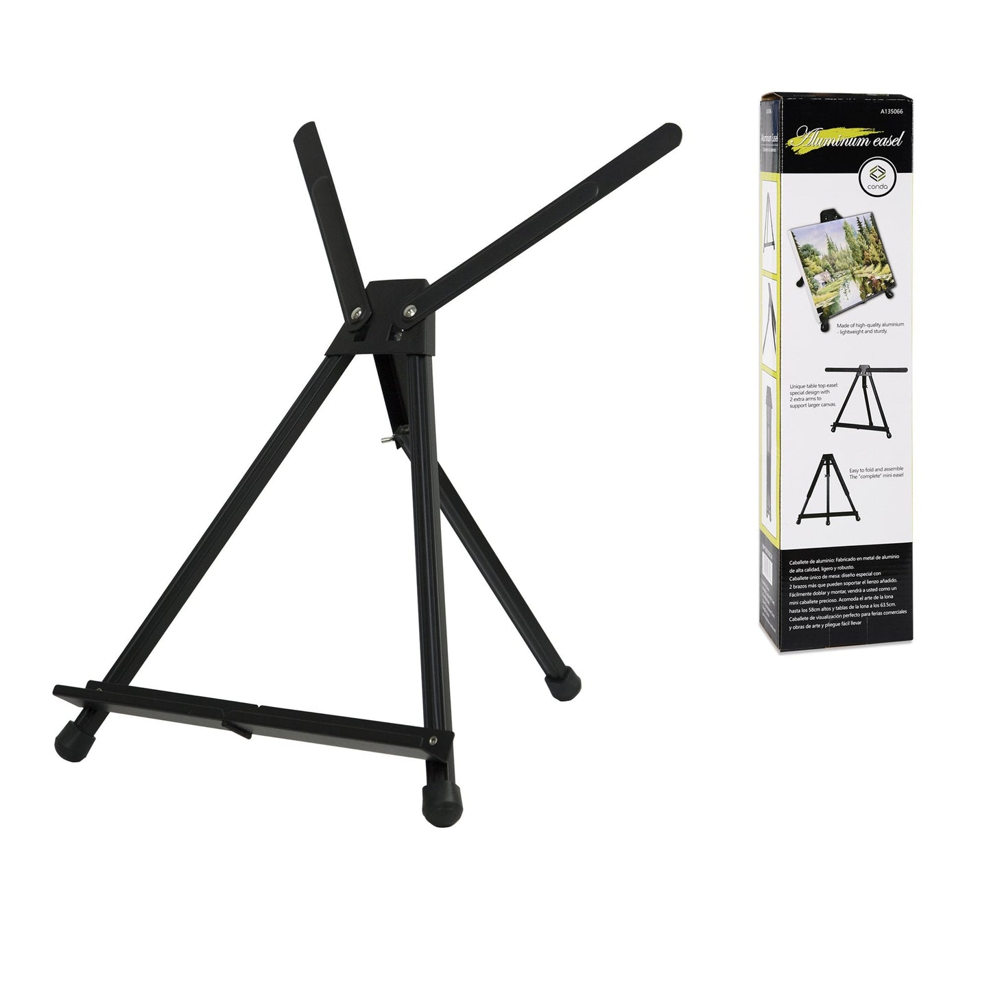 Conda Aluminum Tabletop Easel, Portable Tripod Display Stand Adjustable Height from 15" to 21" with Extension Arm Wings, Desktop Display Easel for Canvas, Paintings, Photos, Signs