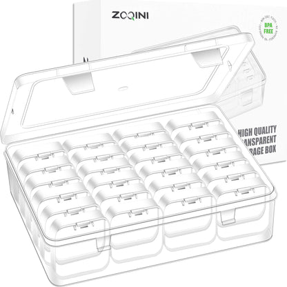 ZOQINI Bead Organizer Box, 28Pcs Small Clear Plastic Storage Containers, 1 Large Craft Organizer Box, 1 Sheet Label, Mini Parts Storage Solution for Beading Jewelry Making Diamond Arts Screws Seeds