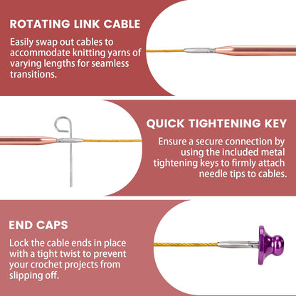 liomey Interchangeable Circular Knitting Needles Set - 13 Pairs (3mm-10mm) with 4 Flexible Cables, Aluminum Needle, Ergonomic Design for Beginners and Advanced Knitters, Rose Gold