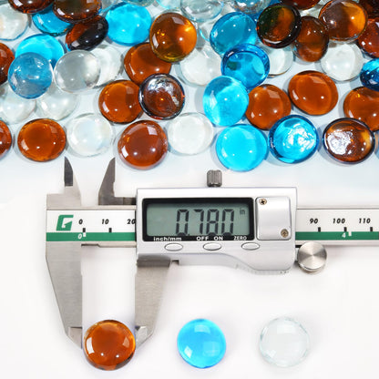 vchin 3/4 Inch Blended Fire Glass Beads,10LB Round Fire Glass Beads for Fire Pit Table, Fireplace and Fire Bowl (Caribbean Blue+Crystal Ice+Amber)