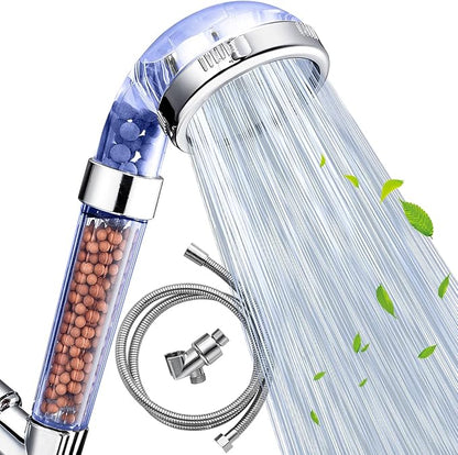 Nosame® Shower Head with Hose and Braket, Filter Filtration High Pressure Water Saving 3 Mode Function Spray Handheld Showerheads for Dry Skin & Hair