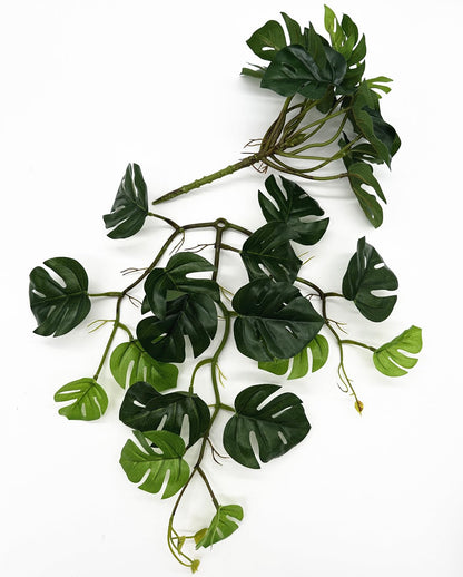 Artificial Monstera Fake Potted Plants Small Palm Hanging Vine Fake Tropical Plant Ivy Faux Greenery for Home Decor Indoor Outdoor Garden Pot Shelf Living Room Office Party DIY Decoration Green 2 Pack
