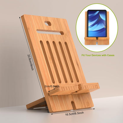 Pezin & Hulin Bamboo Tablet Stand Adjustable, Desktop Cell Phone Stand Holder Dock Compatible with Pad Air/Pro/Mini, E-Reader, Smartphone (Support to 4.7-13" Devices)-Bamboo