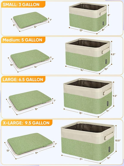 BALEINE 4 Pack Fabric Closet Storage Bins for Shelves, Linen Closet Organizers and Storage, Decorative Baskets for Organizing, Shelf, Clothes, Home, Office (Green, 14''x10''x8.5'')