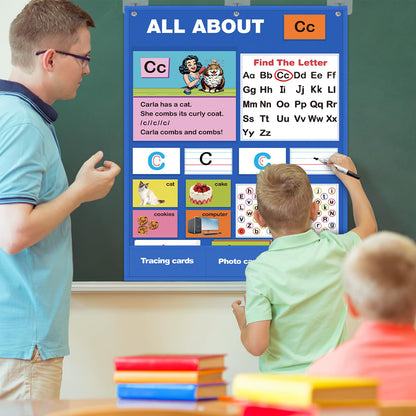 Alphabet Learning Pocket Chart, Alphabet Wall Chart for Toddlers 1-3, Handwriting Practice Letter Tracing Circle Time Learning Center for Classroom, Preschool Classroom Must Haves XL35x 27"