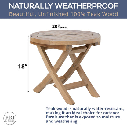 RRI Goods Teak Wood Folding 20”-Inch Outdoor Coffee Table - Perfect for Camping & Outdoor Entertaining - Ideal for Backyard, Front Porch, Balcony (Round)