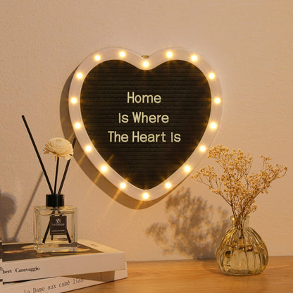 G GAMIT Heart-Shaped Felt Letter Board with Built-in LED Lights,10x10 Light-up Message Board with 663 Pre-Cut Letters,Cursive letters for Valentine’s Day Birthday Party,Pregnancy Announcement,Wedding