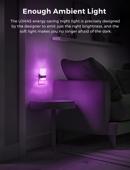L LOHAS LED Night Lights Plug Into Wall, 2 Pack Plug in Night Light LED with Dusk to Dawn Sensor, 0-100LM Dimmable Nightlight, Wall Sconce-Style Design Nightlights for Bathroom, Hallway,Stairway,Gift