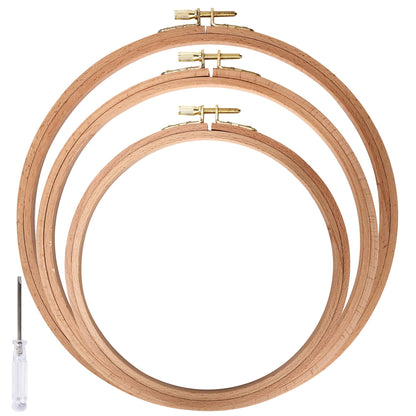 Caydo 3 Pieces Beech Wood Embroidery Hoops Set, 7 Inch to 9 Inch Round Embroidery Hoop Cross Stitch Hoop Rings for Embroidery, Sewing and Home Ornaments