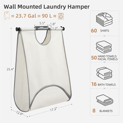 STORAGE MANIAC Wall Mount Laundry Hamper, Hanging Laundry Bag