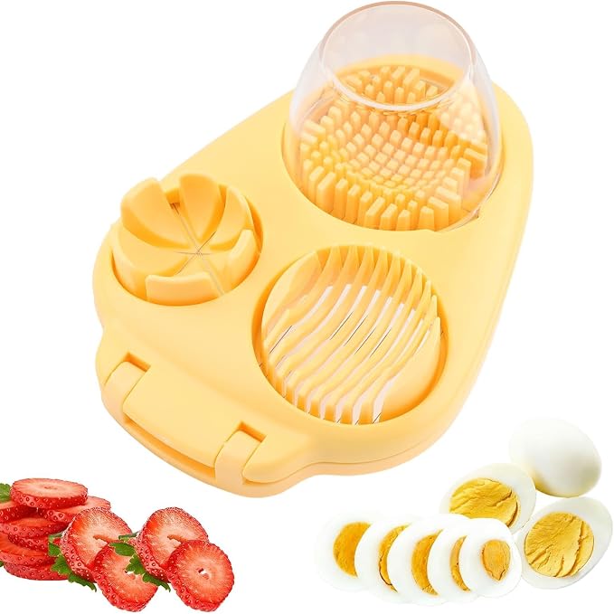 Egg Slicer for Hard Boiled Eggs, 3-in-1 Dicer with Multiple Cutting Modes, Egg Slicer Kitchen Gadget for Strawberry, Grape, Cherry(COLOR:Yellow)