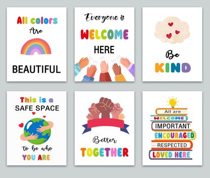 KDMAZH 6 Classroom Posters - Kindness & Diversity for Elementary Classroom Decor, 8x10Inch, Unframed