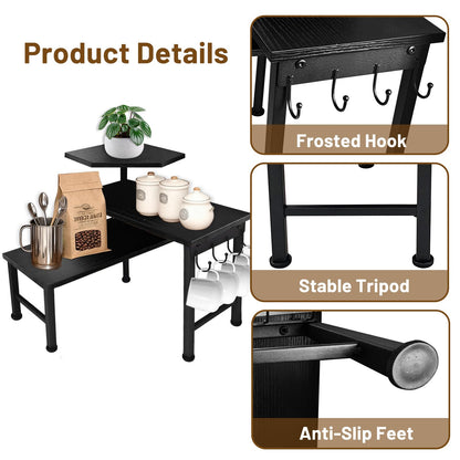 Kitchen Countertop Organizer, 3 Tier Moveable Corner Shelf Kitchen Shelf with Hook, Countertop Organizer for Bathroom, Spice Rack, Bookshelf, Coffee Area, Dresser Table (Brown)