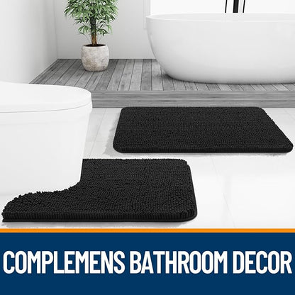 OLANLY Large Bathroom Rugs 44x32, Extra Soft Absorbent Chenille Bath Rugs, Rubber Backing Quick Dry, Machine Washable Bath Mats for Bathroom Floor, Tub and Shower, Home Decor Accessories, Black