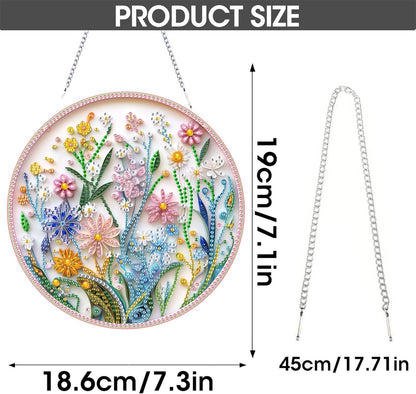 SKRYUIE Flower Hanging Diamond Art Kits for Adults Pendant Suncatcher, Special Shaped Crystal DIY Pearl Diamond Painting Kit, Gift for Mother Spring Summer Window Wreath Decor 7.5 x 7.3 Inch