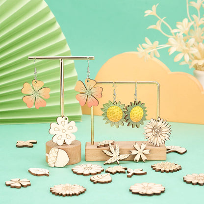 Sparkeads 90 pcs Natural Wood Charms Flower Leaf Mushroom Pendants Unfinished Plant Shape Wooden Dangle Charms for Craft Necklace Jewelry Making Bracelet DIY Women Earring Accessory