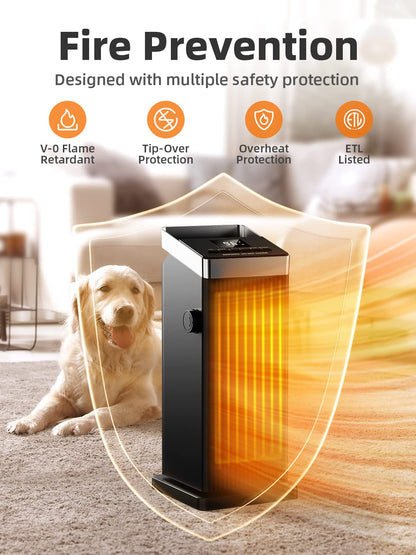 BREEZOME Space Heater, 1500W Fast Heating Heater for Indoor Use, Portable Ceramic Electric Heaters for Home with Thermostat, 90° Oscillating, Remote