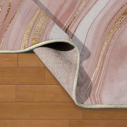 Ansouyi Non-Slip 5x7 ft Area Rugs, Washable Rug Carpet for Living Room, Pink with Gold Abstract Liquid Marble Home Decor Rugs for Game Room Classroom Bedroom Dining Kindergarten Room