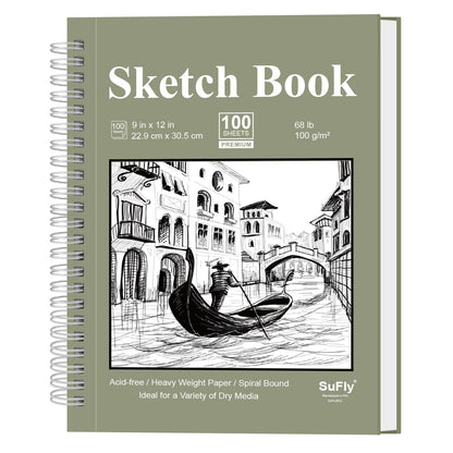 9 x 12 Sketchbook, 68lb/100gsm Sketch Pad 100 Sheets Spiral Bound Acid Free Drawing Paper with Hard Cover Art Paper for Drawing and Painting for Graphite Pencil, Charcoal, Pastels, for Kids & Adults