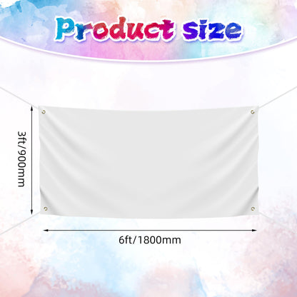 Blank DIY Banners Polyester Oxford Cloth White Banner with Hanging Rope for Wall Signs Writing DIY Painting Indoor Outdoor Office Camping Yard Birthday Party Decorations Supplies (6x3ft)