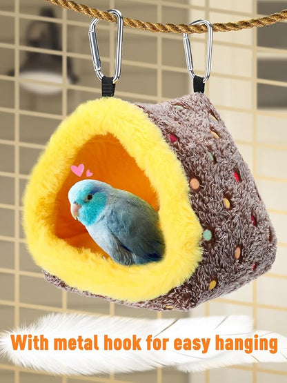 Small Winter Warm Bird Nest for Cage - Comfortable Bird Bed with Support Board, Hanging Hammock Shed Hideaway Hut Gift for Budgerigar Canaries Lovebirds