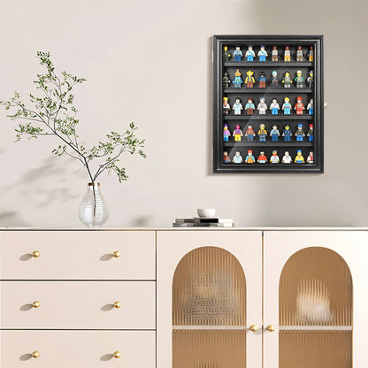 DuvinDD Display Case Wall-Mounted Lego Minifigure Display Case Floating Lego Shelves Wooden Display Cabinet with UV Protect Door, Lockable Dustproof Showcase Thimble Display Case