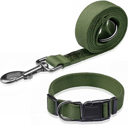 Green Dog Collar and Leash Set for Medium Dogs Soft and Breathable of 90% Rayon from Bamboo and 10% Polyester Comfortable Skin-Friendly, Adjustable Leash Set with Quick Release Buckle