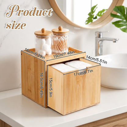 Bamboo Disposable Face Towel Holder Bamboo Towel Container Facial Towels-Container Box with Drawer Wooden Clean Towels XL-Containers with Drawer for Bathroom, Makeup Remover
