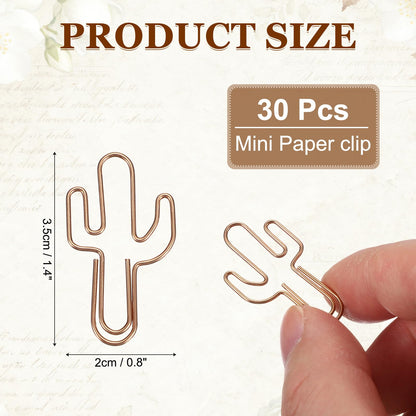 PATIKIL 60Pcs Paper Clip, Cactus Shape Metal Paper Clip Rust-Proof Small Cute Lovely Decorative Bookmarks for Notebook Document Office Home Supplies, Rose Gold