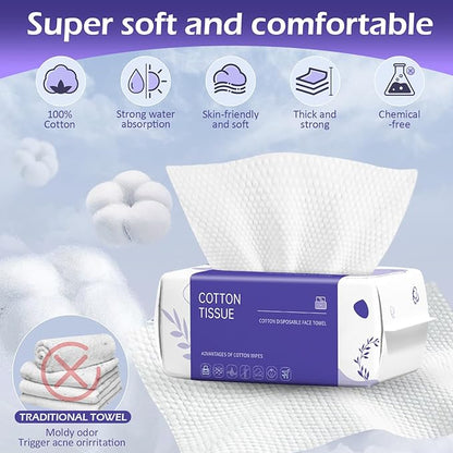 Disposable Face Towel 100 Count, Face Towels, Soft Cotton Dry Wipes Facial