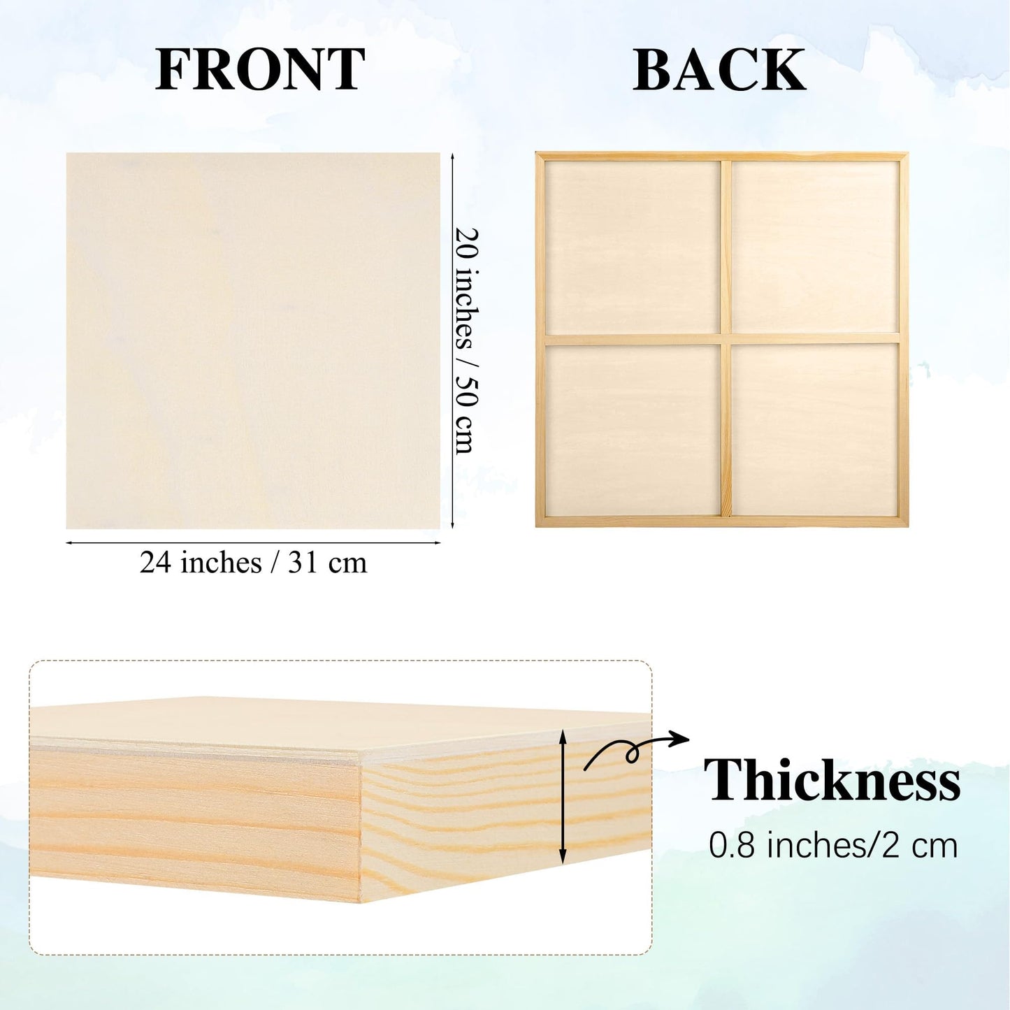 Aodaer 4 Pack Wood Panels 20 x 20 Inch Wooden Panels Canvas Unfinished Craft Wood Boards Panel for Art Crafts Acrylic and Oil Painting Pouring DIY Projects